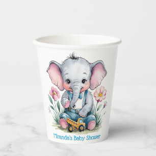 Baby Elephant mit Truck Baby Dusche Pappbecher