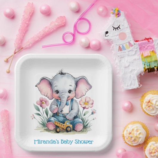 Baby Elephant mit Truck Baby Dusche Pappteller (Party)