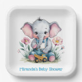 Baby Elephant mit Truck Baby Dusche Pappteller (Vorderseite)