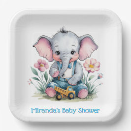 Baby Elephant mit Truck Baby Dusche Pappteller