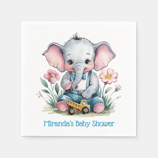 Baby Elephant mit Truck Baby Dusche Serviette (Vorderseite)