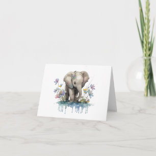 Baby Elephant mit Wasser und Blume BLANK Karte