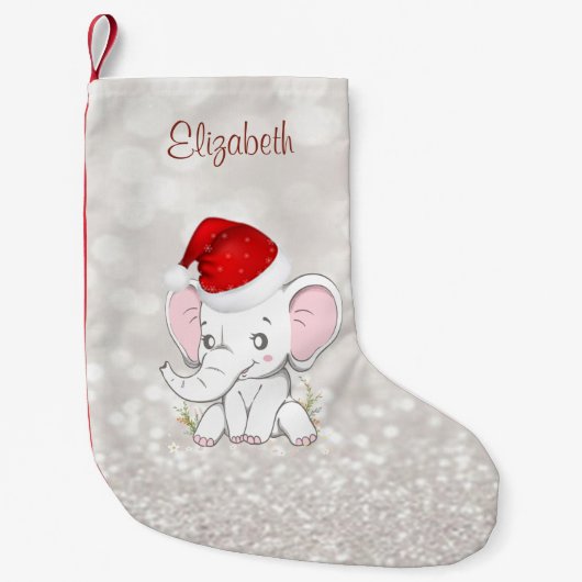 Baby Elephant mit Weihnachtsmannmütze, Glittery Bo Kleiner Weihnachtsstrumpf (Vorderseite)
