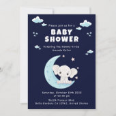 Baby Elephant Moon Babydusche Einladung (Vorderseite)