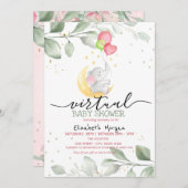 Baby Elephant Moon Balloons Virtual Baby Dusche Einladung (Vorne/Hinten)