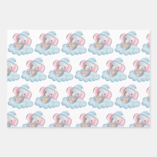 Baby Elephant Moon Cloud Stars Hört Niedlich Geschenkpapier Set (Vorderseite 3)