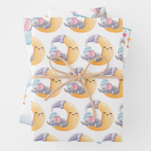 Baby Elephant Moon Cloud Stars Hört Niedlich Geschenkpapier Set (Beispiel)