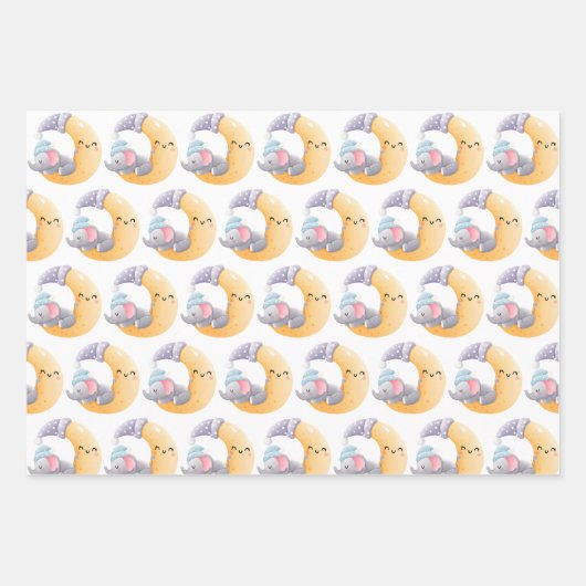 Baby Elephant Moon Cloud Stars Hört Niedlich Geschenkpapier Set (Vorderseite)
