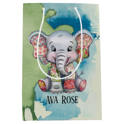 Baby Elephant nähen Blumenpflaster jedes Kind Mittlere Geschenktüte (Vorderseite)