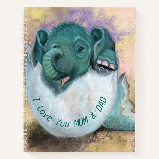 Baby Elephant Notebook Text I Liebe You Mon and Va Notizblock (Vorderseite)