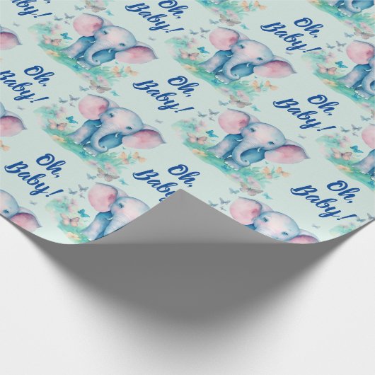 Baby Elephant Oh Baby Boy Baby Dusche Geschenkpapier (Ecke)
