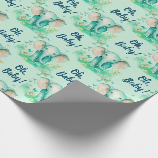 Baby Elephant Oh Baby Neutral Baby Dusche Geschenkpapier (Ecke)