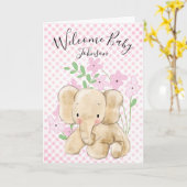 Baby Elephant On Pink Gingham Karte (Gelbe Blume)