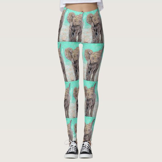 Baby Elephant Painting Leggings (Vorderseite)