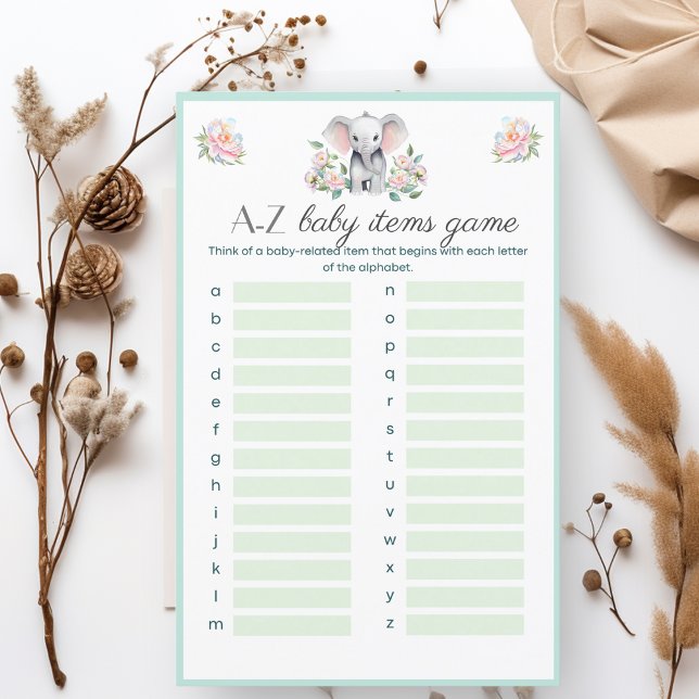 Baby Elephant Peonies & Balloons A-Z Babyartikel (Entertain your guests with a party game during breaks between meal courses!)