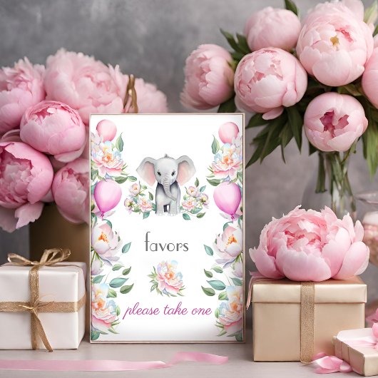 Baby Elephant Peonies, Balloons Favoriten Poster