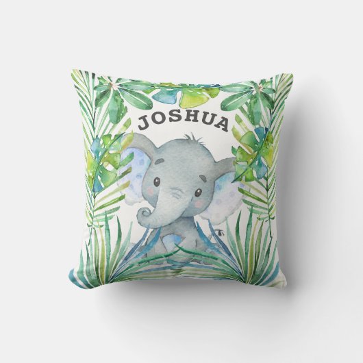 Baby Elephant Personalisiert Boy Jungle Safari Nie Kissen (Vorderseite)