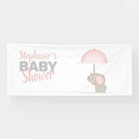 Baby Elephant Pink Baby Dusche Banner (Horizontal)