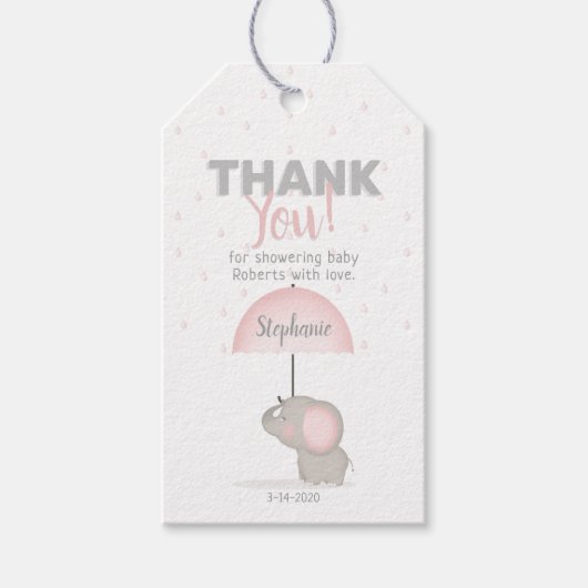 Baby Elephant Pink Baby Dusche Geschenkanhänger (Vorderseite)