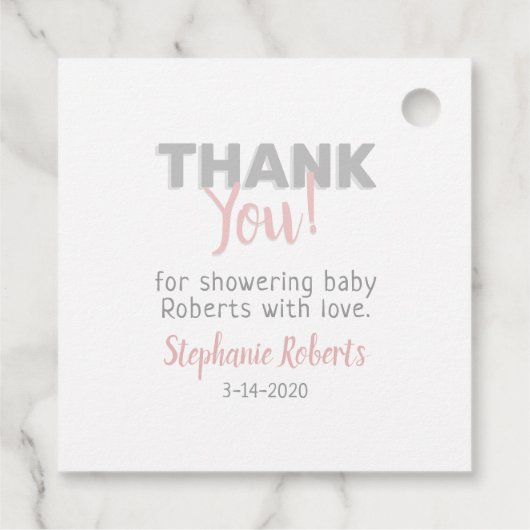 Baby Elephant Pink Baby Dusche Geschenkanhänger (Rückseite)