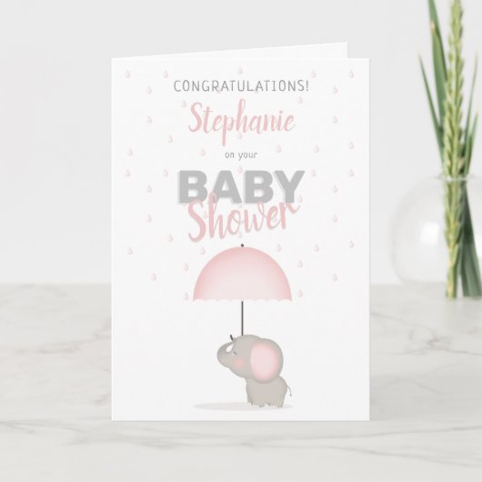 Baby Elephant Pink Baby Dusche Karte (Vorderseite)