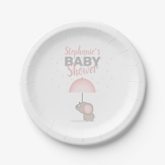 Baby Elephant Pink Baby Dusche Pappteller (Vorderseite)