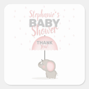 Baby Elephant Pink Baby Dusche Quadratischer Aufkleber
