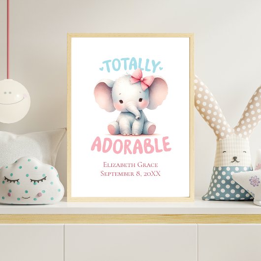 Baby Elephant Pink Baby Girl Kinderzimmer Wall Art Poster