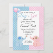 Baby Elephant Pink Blue Gender Reveal Party Einladung (Vorderseite)