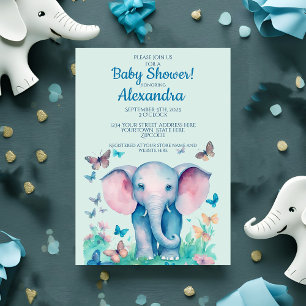 Baby Elephant Pink Boys Babydusche Einladung