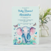 Baby Elephant Pink Boys Babydusche Einladung (Stehend Vorderseite)