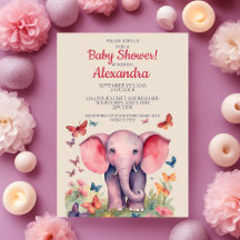Baby Elephant Pink Girls Babydusche