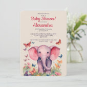 Baby Elephant Pink Girls Babydusche Einladung (Stehend Vorderseite)