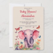 Baby Elephant Pink Girls Babydusche Einladung (Vorderseite)