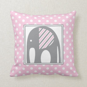 Baby Elephant   Pink & Gray Polka Dosen Streifen Kissen