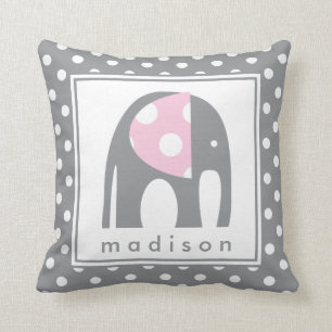 Baby Elephant   Pink & Gray Polka Dots Kissen