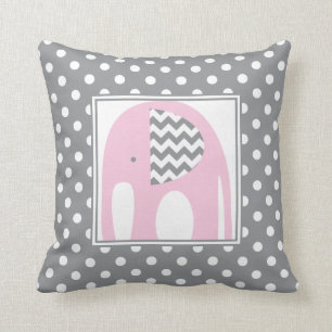 Baby Elephant Pink & Gray Zickzack Polka Dots Kissen