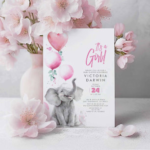 Baby Elephant Pink und Grau Niedlich Girl Baby Dus Einladung