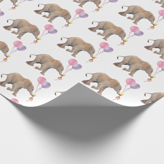 Baby Elephant pink & violet balloon Gift Wrapping Geschenkpapier (Ecke)