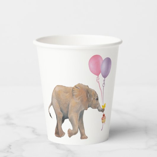 Baby Elephant pink & violet balloon Set x16 Pappbecher (Vorderseite)