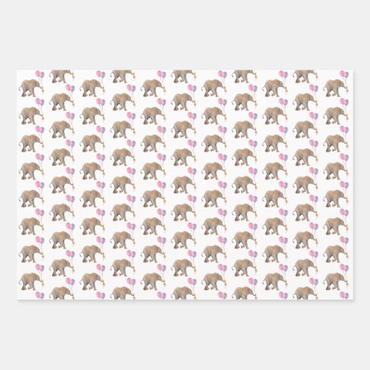 Baby Elephant pink & violet balloon Set x3 Geschenkpapier Set (Vorderseite 3)