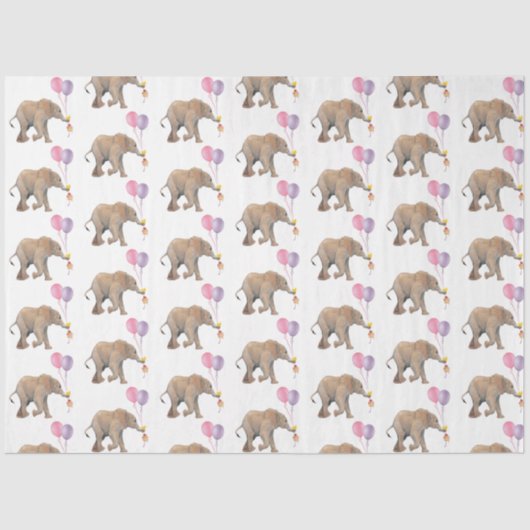 Baby Elephant pink & violet balloon Tissue Paper Seidenpapier (Vorderseite)
