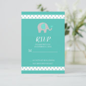 Baby Elephant Polka Dots Baby Shower RSVP Card (Stehend Vorderseite)