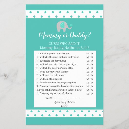 Baby Elephant Polka Dots Mommy oder Daddy Game Flyer (Vorne)