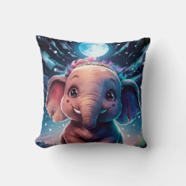 Baby Elephant Posing unter Vollmond-Licht Kissen