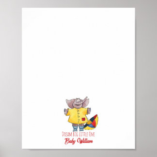 Baby Elephant Raincoat Fingerprint Gäestbook Poster
