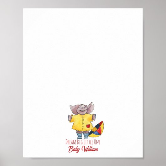 Baby Elephant Raincoat Fingerprint Gäestbook Poster (Vorne)