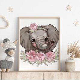 Baby Elephant Rose Animal Poster | Wall Print