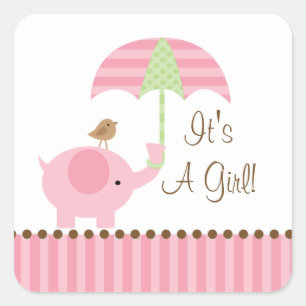 Baby Elephant Schirm Es ist ein Girl Square Sticke Quadratischer Aufkleber