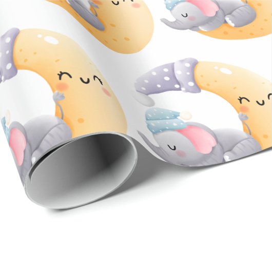 Baby Elephant Schlafen Crescent Moon Babydusche Geschenkpapier (Rolleneckpunkt)